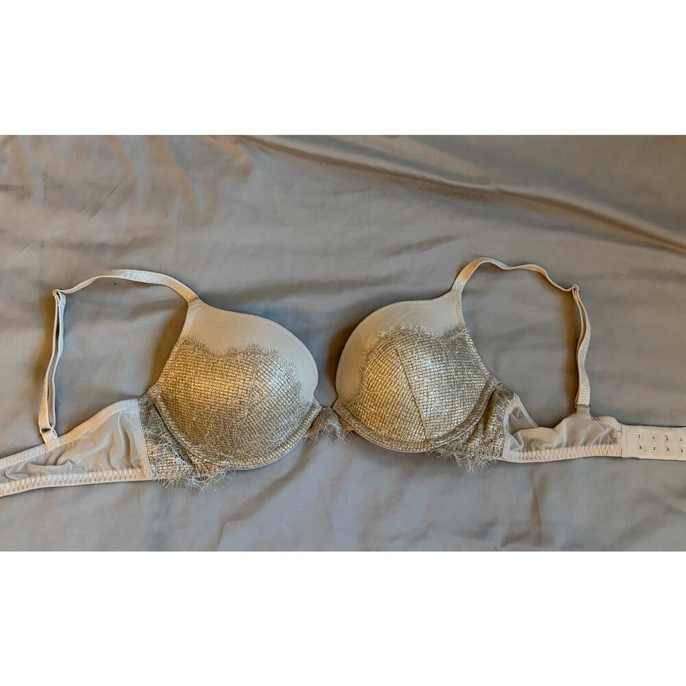 Victoria's Secret Cream/Gold Lace Dream Angels Push Up Bra- 32C - Picture 7 of 9